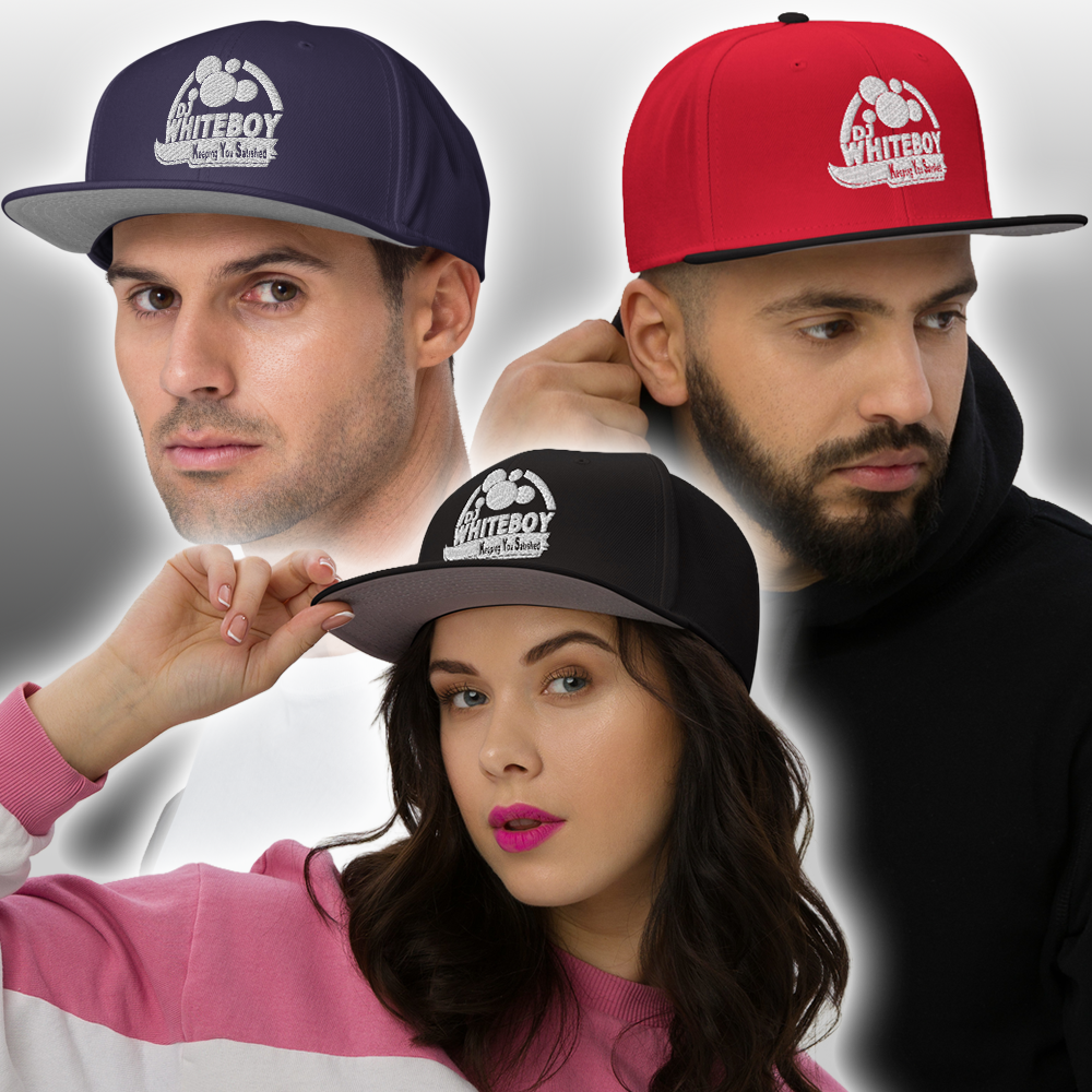 Snapback Flat Bill Unisex Embroidered Solid White Logo Hat (14 Color Options)