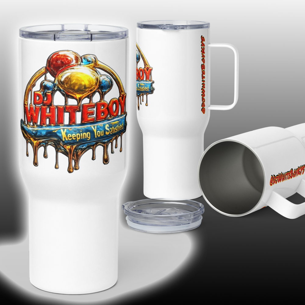 *Drip Logo Series* 25oz Travel mug with a handle.