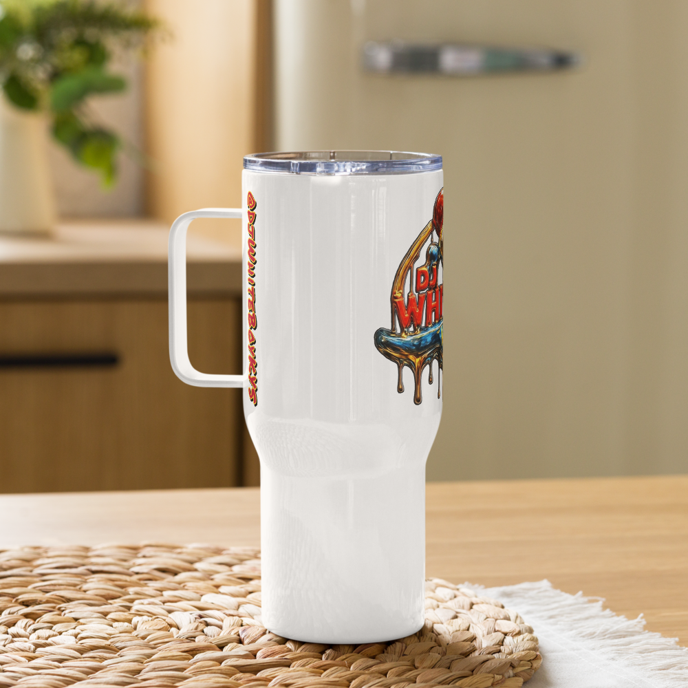 *Drip Logo Series* 25oz Travel mug with a handle.